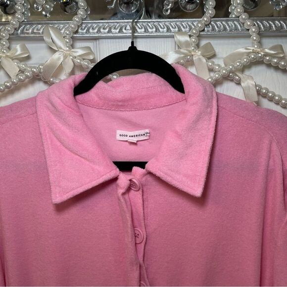 The Good American Terry Cloth Cinched Waist Pink Romper Short Sleeves - Picture 7 of 16